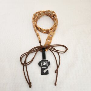 L.E.I. Belt Women's M/L Beige Beaded Wood Tie Waist Belt 90's Y2K Southwestern